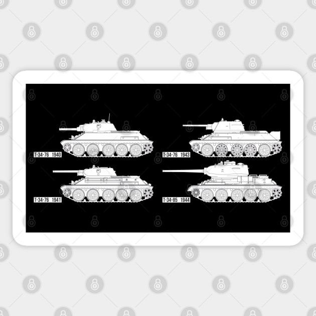 Four modifications of the USSR T-34 tank Sticker by FAawRay